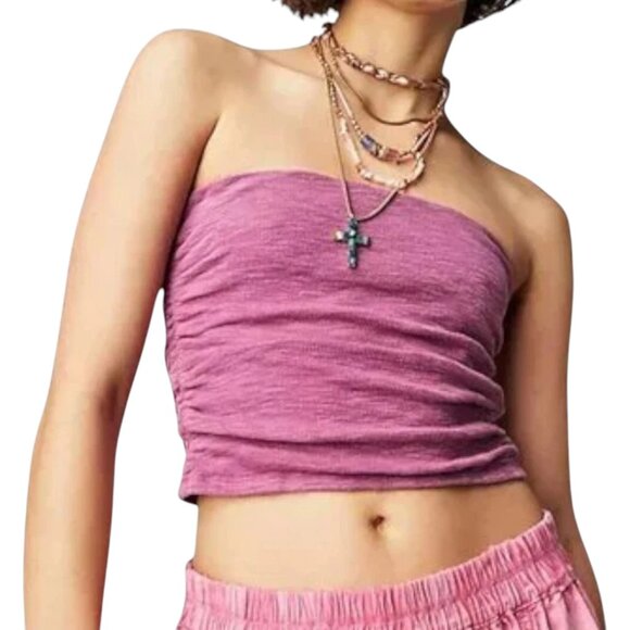 Free People Tops - Free People Boulevard Tube Top XL Dusty Rose Strapless Ruched Boho Festival